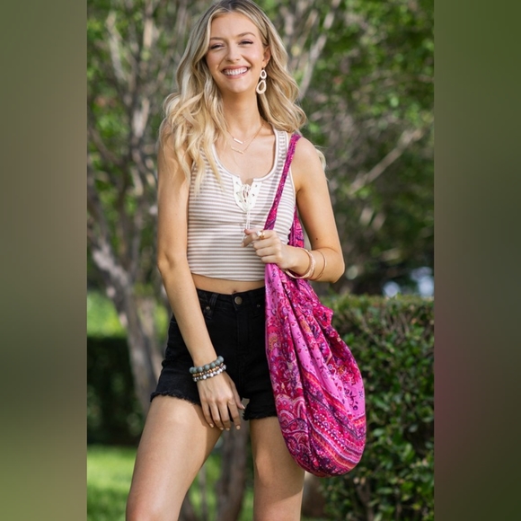 Hobo Beach Yoga Boho Chic Shoulder Bag - Ethnic Inspired Print - Fine Cotton - Picture 4 of 8